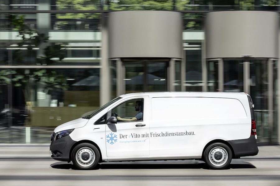 Mercedes Benz eVito Kastenwagen mit 60 kWh Batteriekapazität und Kühlausbau der Firma Kerstner erhältlich